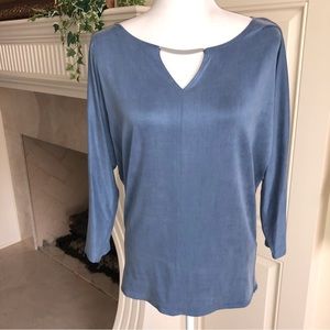 Worth New York Blue Cornflower Washed Sueded Finish Curpo Bar Tee New Size S